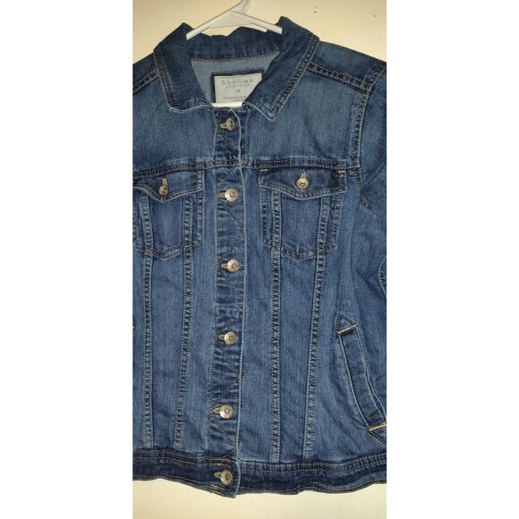 Sonoma Jean Jacket Women's SIZE M Medium Dark Wash 4 Pocket Front Trucker Style - Picture 3 of 10